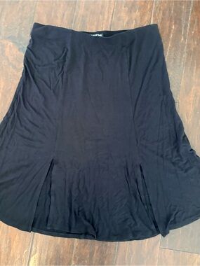 Black A-Line Midi Skirt with Front Slits